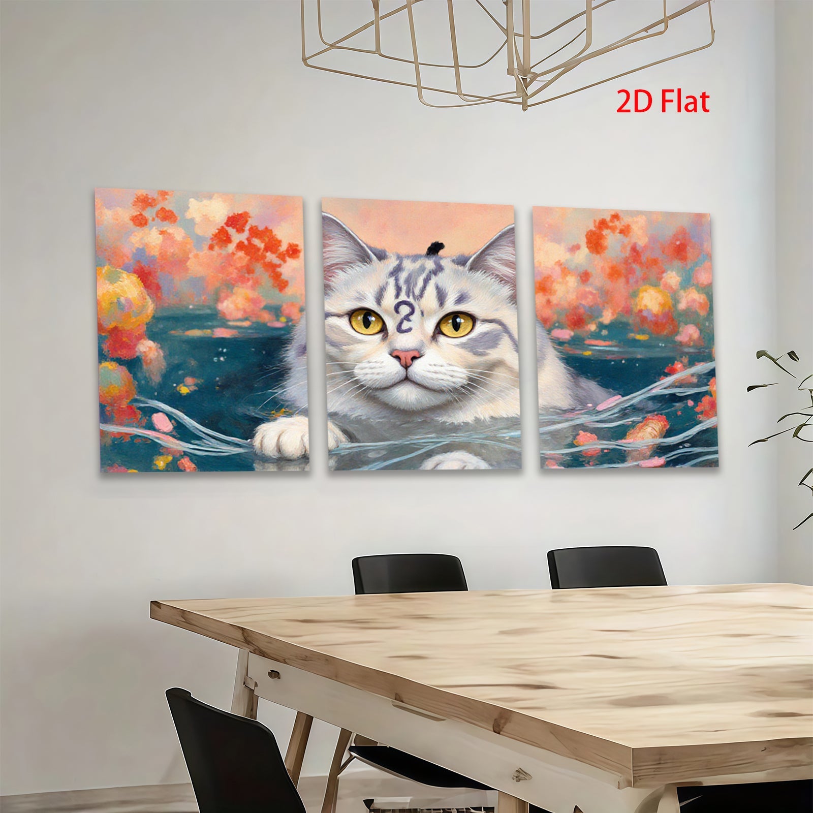 2D flat 1pc Charming feline portrait vibrant floral background living room bedroom gallery wall decor farmhouse style modern art