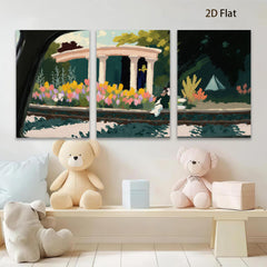 2D flat 1pc Charming garden scene with classical columns blooming flowers living room bedroom gallery wall art farmhouse decor modern minimalist style