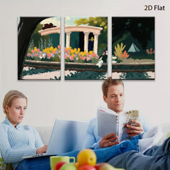 2D flat 1pc Charming garden scene with classical columns blooming flowers living room bedroom gallery wall art farmhouse decor modern minimalist style