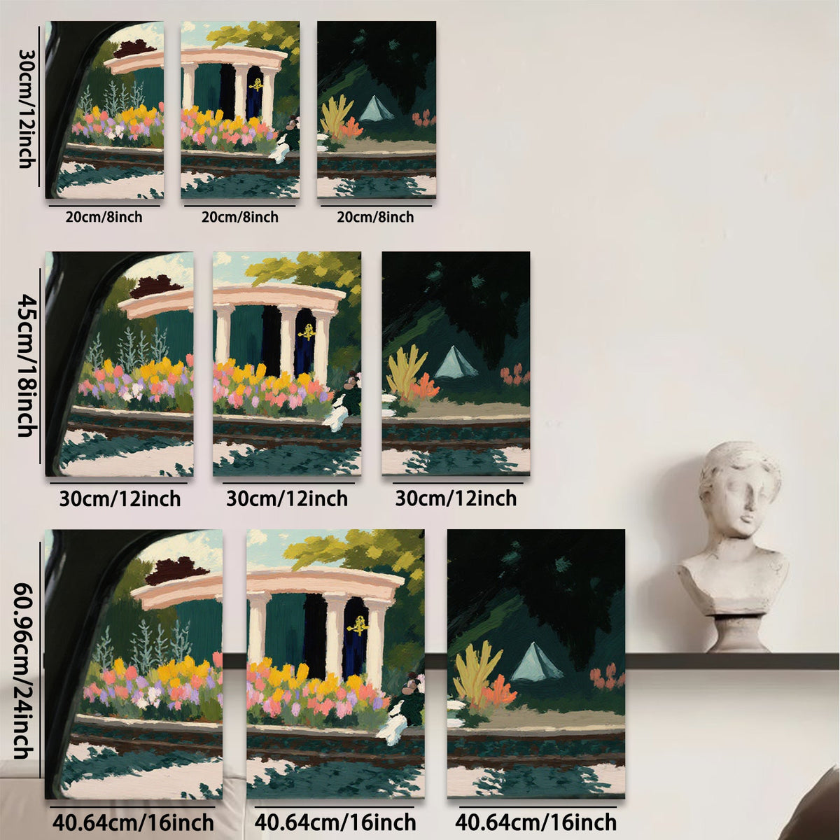 2D flat 1pc Charming garden scene with classical columns blooming flowers living room bedroom gallery wall art farmhouse decor modern minimalist style