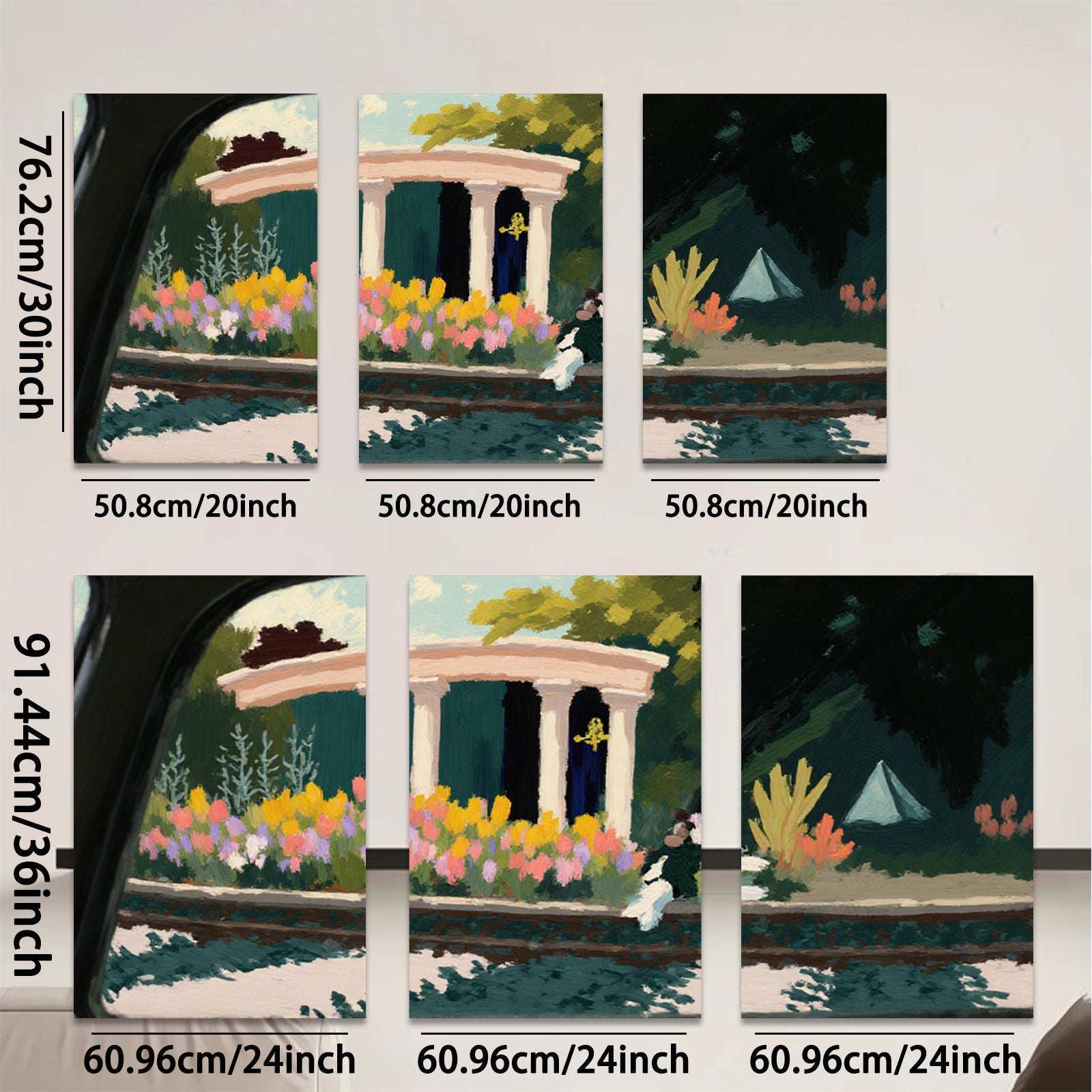 2D flat 1pc Charming garden scene with classical columns blooming flowers living room bedroom gallery wall art farmhouse decor modern minimalist style