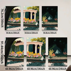 2D flat 1pc Charming garden scene with classical columns blooming flowers living room bedroom gallery wall art farmhouse decor modern minimalist style