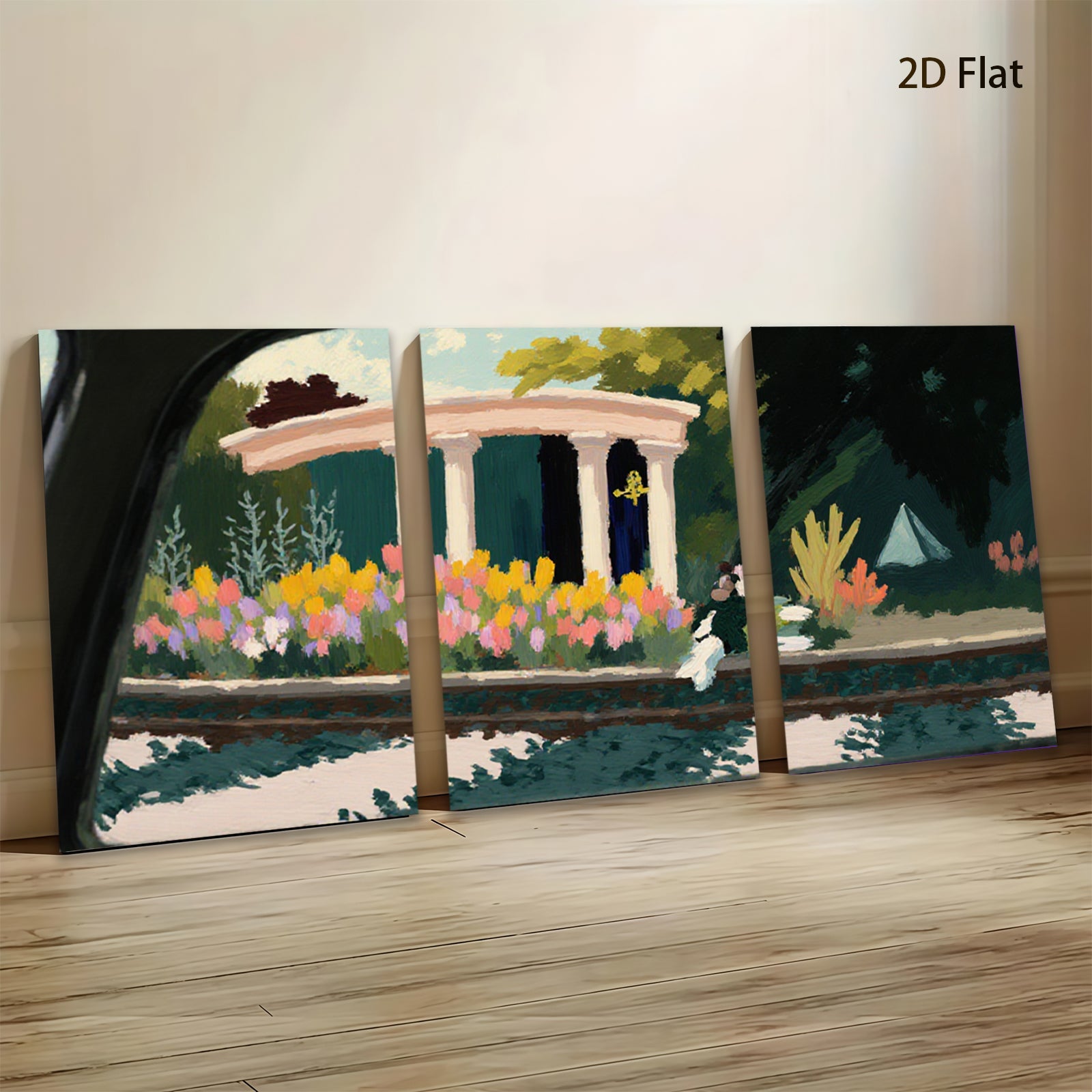 2D flat 1pc Charming garden scene with classical columns blooming flowers living room bedroom gallery wall art farmhouse decor modern minimalist style