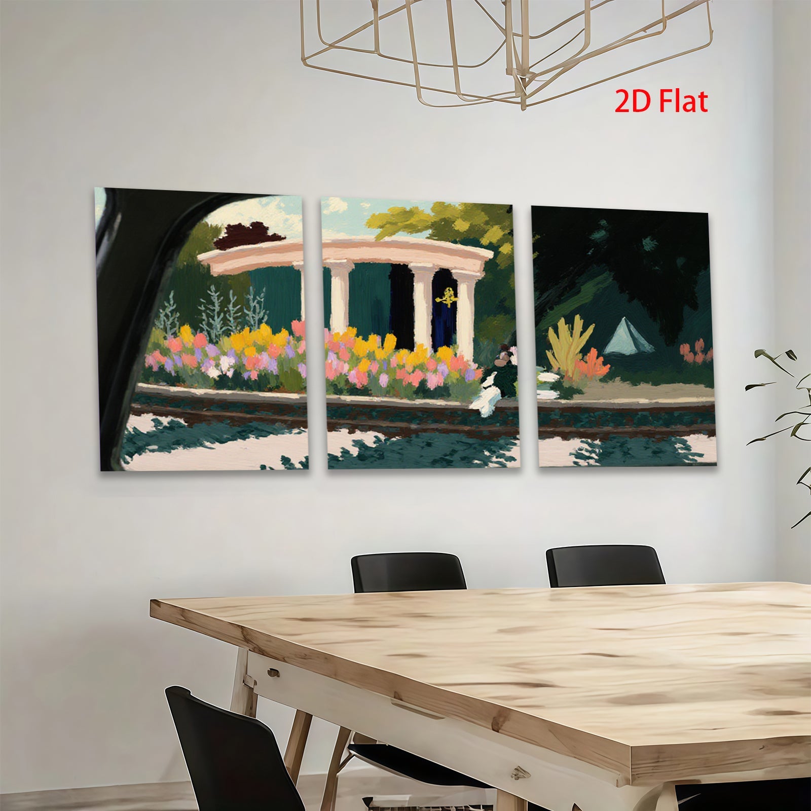2D flat 1pc Charming garden scene with classical columns blooming flowers living room bedroom gallery wall art farmhouse decor modern minimalist style