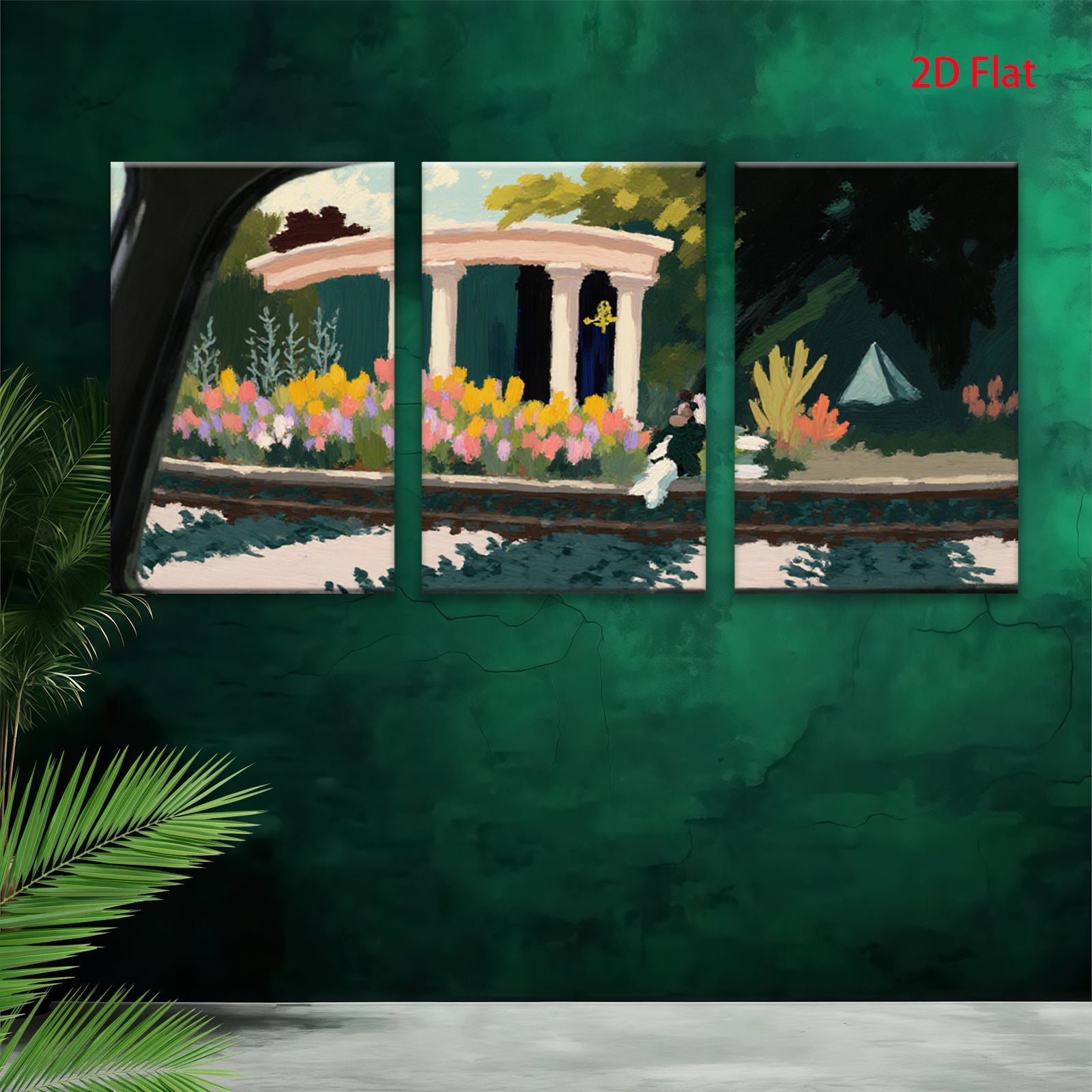 2D flat 1pc Charming garden scene with classical columns blooming flowers living room bedroom gallery wall art farmhouse decor modern minimalist style