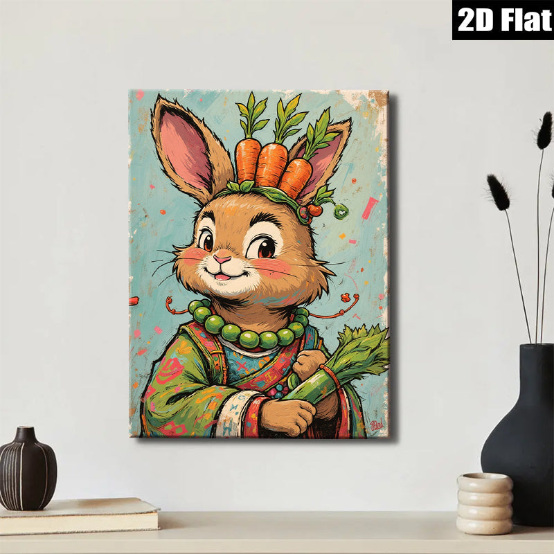 2D flat 1pc Charming rabbit portrait farmhouse wall art kids room decor bedroom living room gallery wrapped canvas prints modern botanical illustration