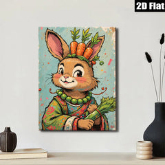 2D flat 1pc Charming rabbit portrait farmhouse wall art kids room decor bedroom living room gallery wrapped canvas prints modern botanical illustration