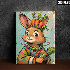 2D flat 1pc Charming rabbit portrait farmhouse wall art kids room decor bedroom living room gallery wrapped canvas prints modern botanical illustration