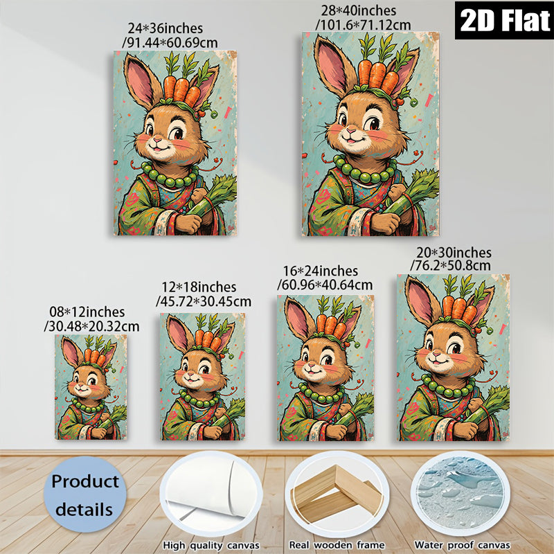 2D flat 1pc Charming rabbit portrait farmhouse wall art kids room decor bedroom living room gallery wrapped canvas prints modern botanical illustration
