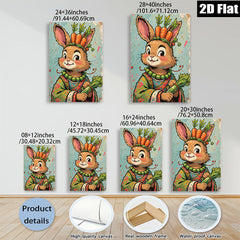 2D flat 1pc Charming rabbit portrait farmhouse wall art kids room decor bedroom living room gallery wrapped canvas prints modern botanical illustration