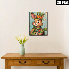 2D flat 1pc Charming rabbit portrait farmhouse wall art kids room decor bedroom living room gallery wrapped canvas prints modern botanical illustration