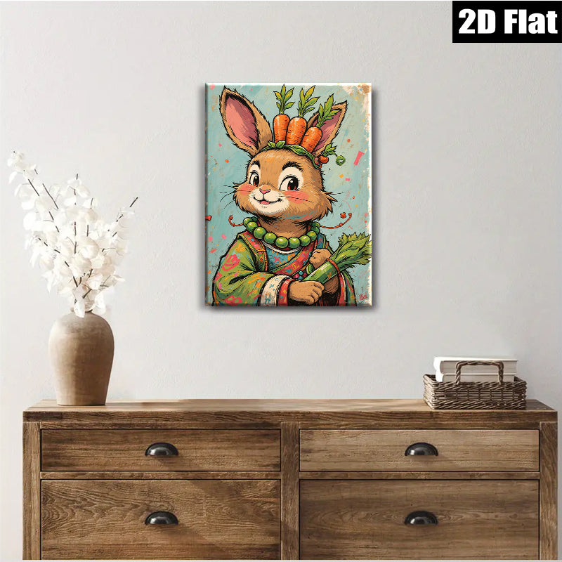 2D flat 1pc Charming rabbit portrait farmhouse wall art kids room decor bedroom living room gallery wrapped canvas prints modern botanical illustration