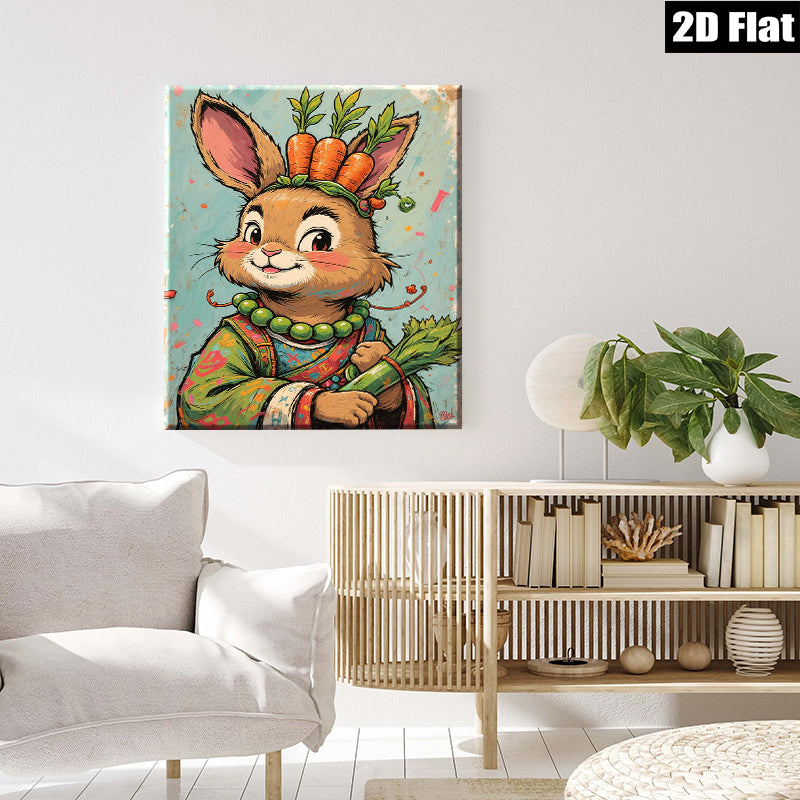 2D flat 1pc Charming rabbit portrait farmhouse wall art kids room decor bedroom living room gallery wrapped canvas prints modern botanical illustration