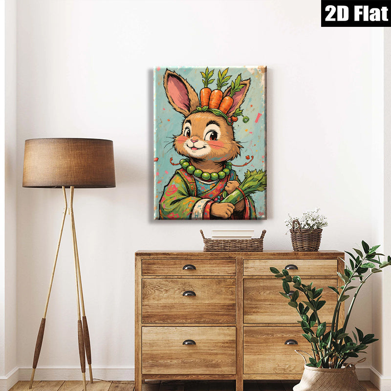 2D flat 1pc Charming rabbit portrait farmhouse wall art kids room decor bedroom living room gallery wrapped canvas prints modern botanical illustration