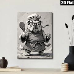 2D flat 1pc Chef Bulldog Canvas Wall Art Kitchen Dining Room Decor Farmhouse Style Modern Minimalist Art Prints Ready to Hang Gift Ideas