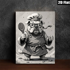 2D flat 1pc Chef Bulldog Canvas Wall Art Kitchen Dining Room Decor Farmhouse Style Modern Minimalist Art Prints Ready to Hang Gift Ideas