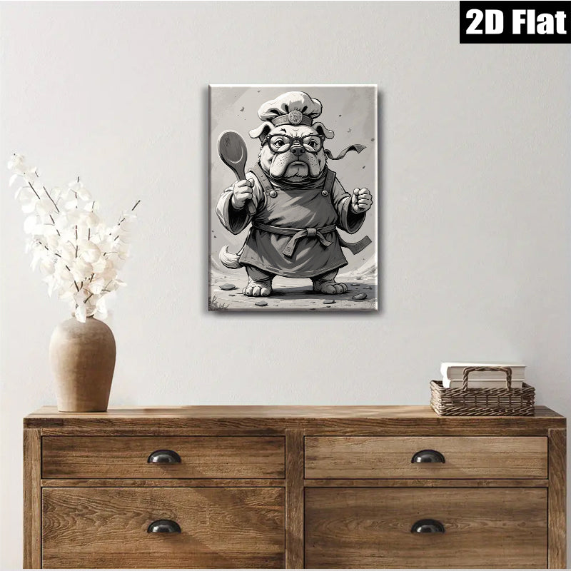 2D flat 1pc Chef Bulldog Canvas Wall Art Kitchen Dining Room Decor Farmhouse Style Modern Minimalist Art Prints Ready to Hang Gift Ideas