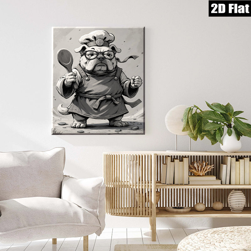 2D flat 1pc Chef Bulldog Canvas Wall Art Kitchen Dining Room Decor Farmhouse Style Modern Minimalist Art Prints Ready to Hang Gift Ideas