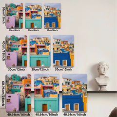 2D flat 1pc Chefchaouen Morocco Blue City Wall Art Vibrant Home Decor Living Room Bedroom Modern Farmhouse Gallery Wrapped Canvas Prints for Wall Décor
