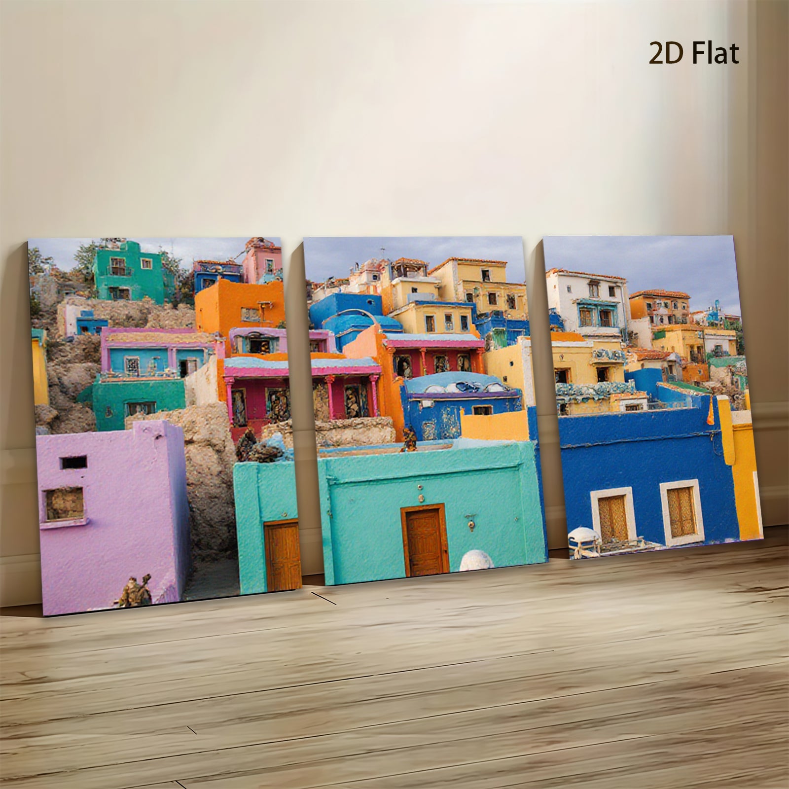 2D flat 1pc Chefchaouen Morocco Blue City Wall Art Vibrant Home Decor Living Room Bedroom Modern Farmhouse Gallery Wrapped Canvas Prints for Wall Décor