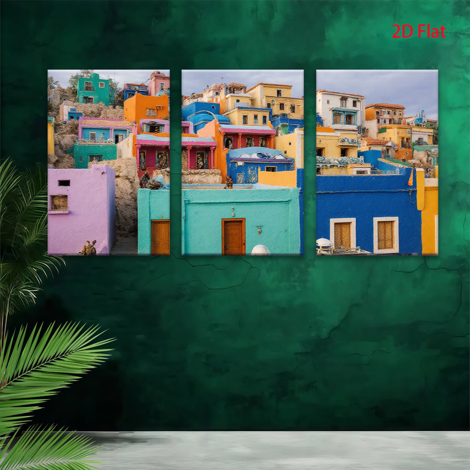 2D flat 1pc Chefchaouen Morocco Blue City Wall Art Vibrant Home Decor Living Room Bedroom Modern Farmhouse Gallery Wrapped Canvas Prints for Wall Décor