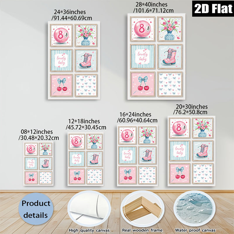 2D flat 1pc Cherry Blossom Pink Kids Room Wall Art Decor Cute Playroom Prints Nursery Canvas Paintings Modern Farmhouse Style