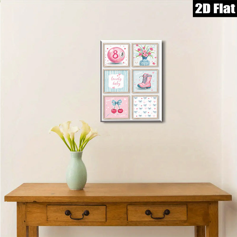 2D flat 1pc Cherry Blossom Pink Kids Room Wall Art Decor Cute Playroom Prints Nursery Canvas Paintings Modern Farmhouse Style