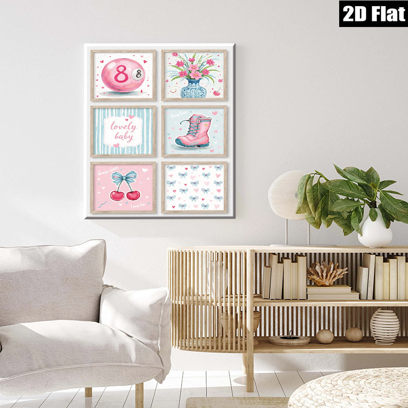 2D flat 1pc Cherry Blossom Pink Kids Room Wall Art Decor Cute Playroom Prints Nursery Canvas Paintings Modern Farmhouse Style