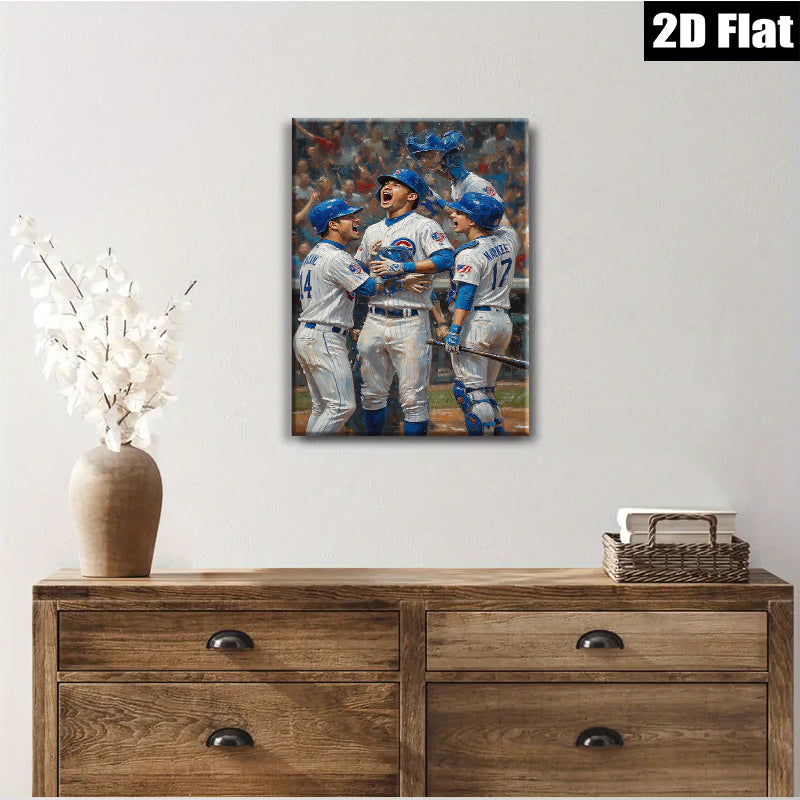 2D flat 1pc Chicago Cubs Baseball Victory Celebration Wall Art Decor for Living Room Bedroom Sports Fan Gift Modern Canvas Prints