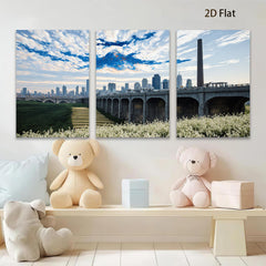 2D flat 1pc Chicago Skyline Bridge Pastoral View Wall Art Decor For Living Room Bedroom Office Modern Farmhouse Rustic Gallery Wrapped Canvas Prints