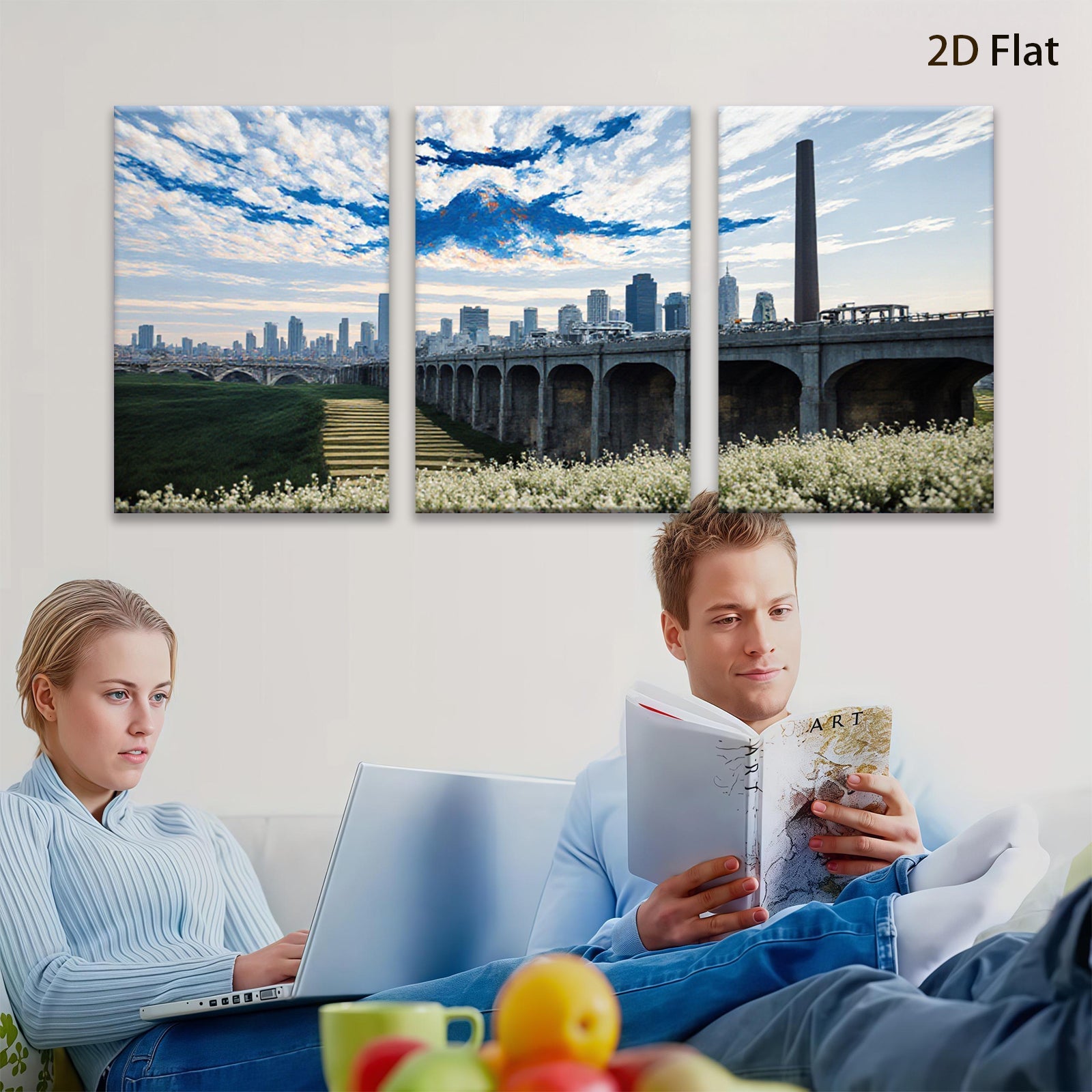 2D flat 1pc Chicago Skyline Bridge Pastoral View Wall Art Decor For Living Room Bedroom Office Modern Farmhouse Rustic Gallery Wrapped Canvas Prints