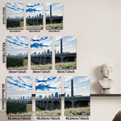 2D flat 1pc Chicago Skyline Bridge Pastoral View Wall Art Decor For Living Room Bedroom Office Modern Farmhouse Rustic Gallery Wrapped Canvas Prints