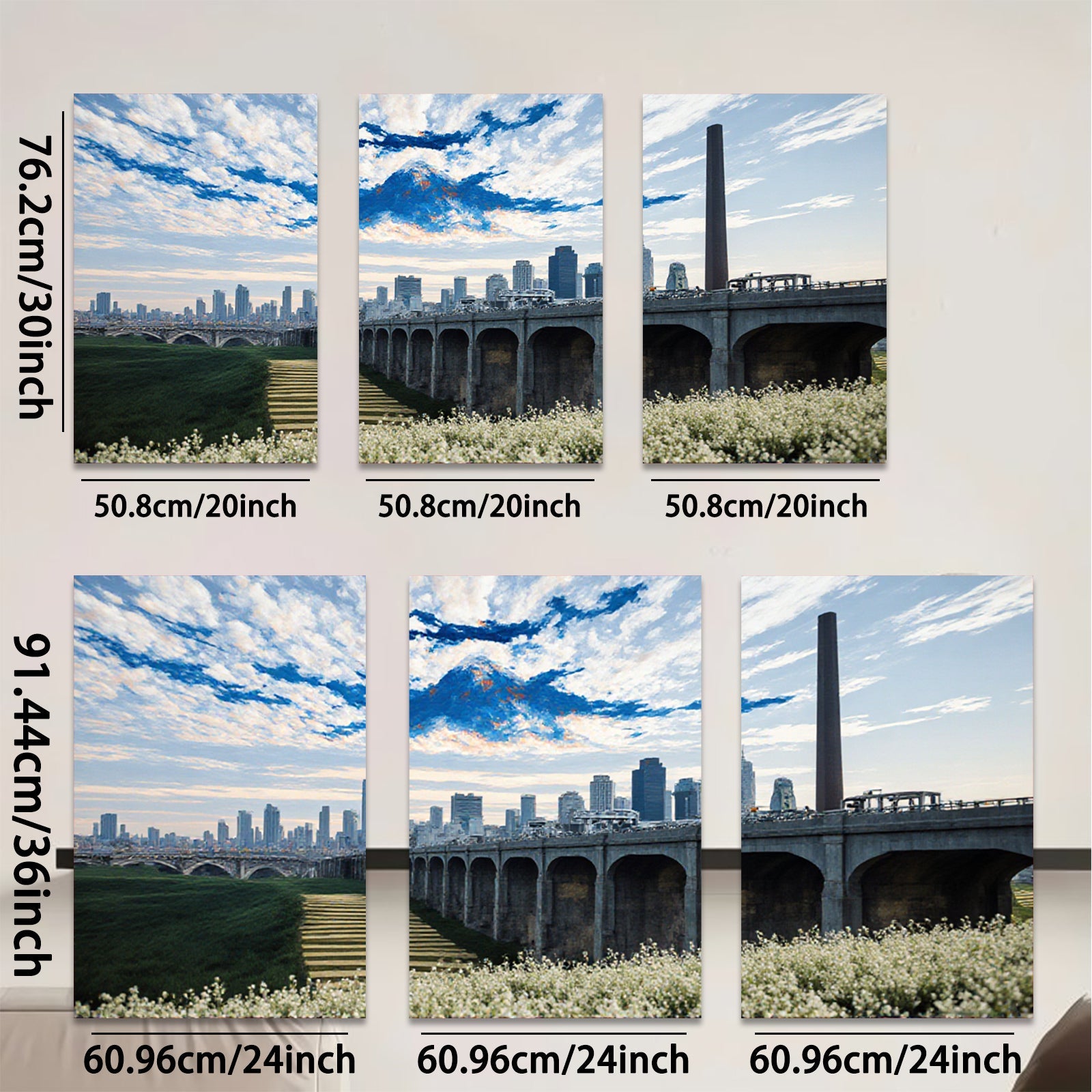 2D flat 1pc Chicago Skyline Bridge Pastoral View Wall Art Decor For Living Room Bedroom Office Modern Farmhouse Rustic Gallery Wrapped Canvas Prints