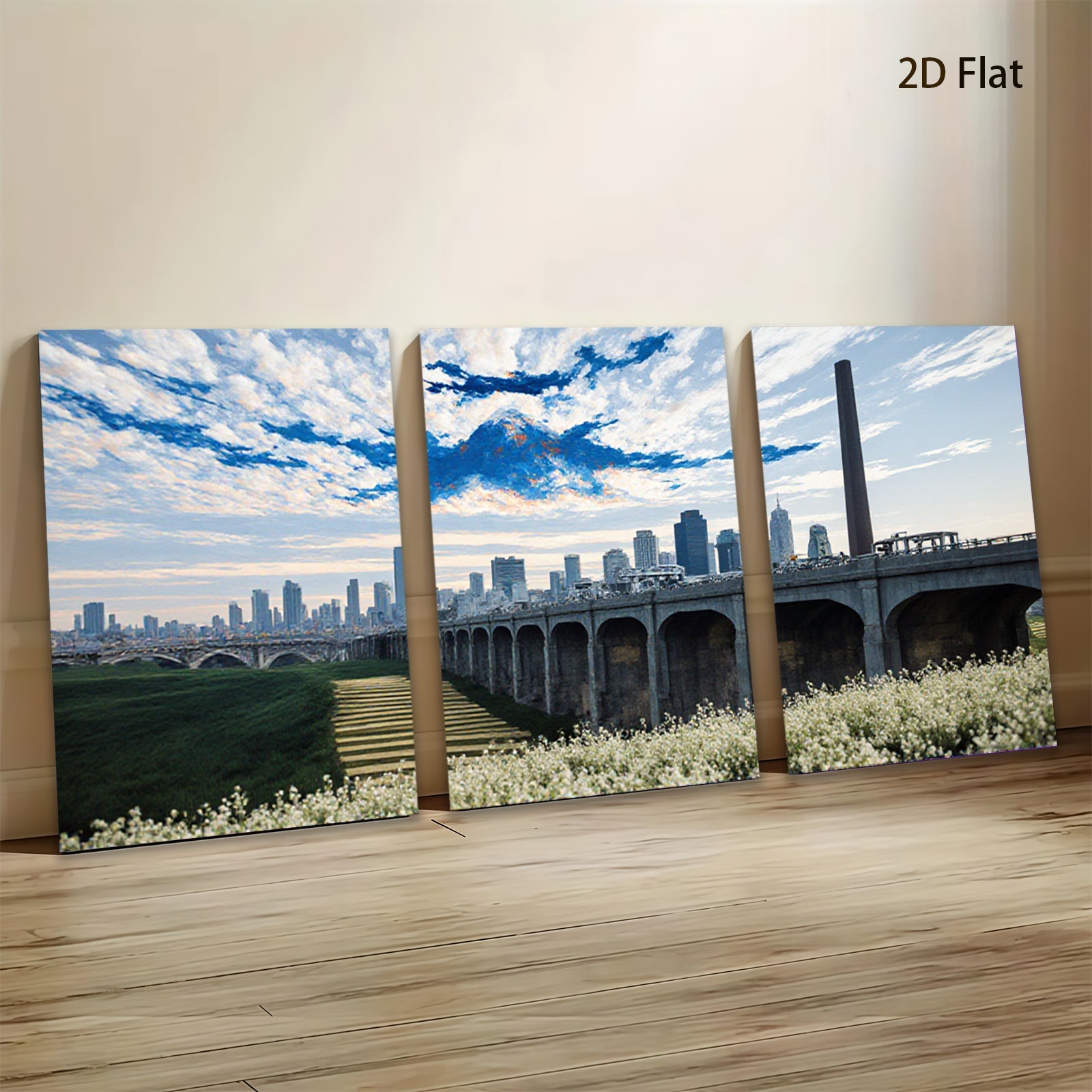 2D flat 1pc Chicago Skyline Bridge Pastoral View Wall Art Decor For Living Room Bedroom Office Modern Farmhouse Rustic Gallery Wrapped Canvas Prints