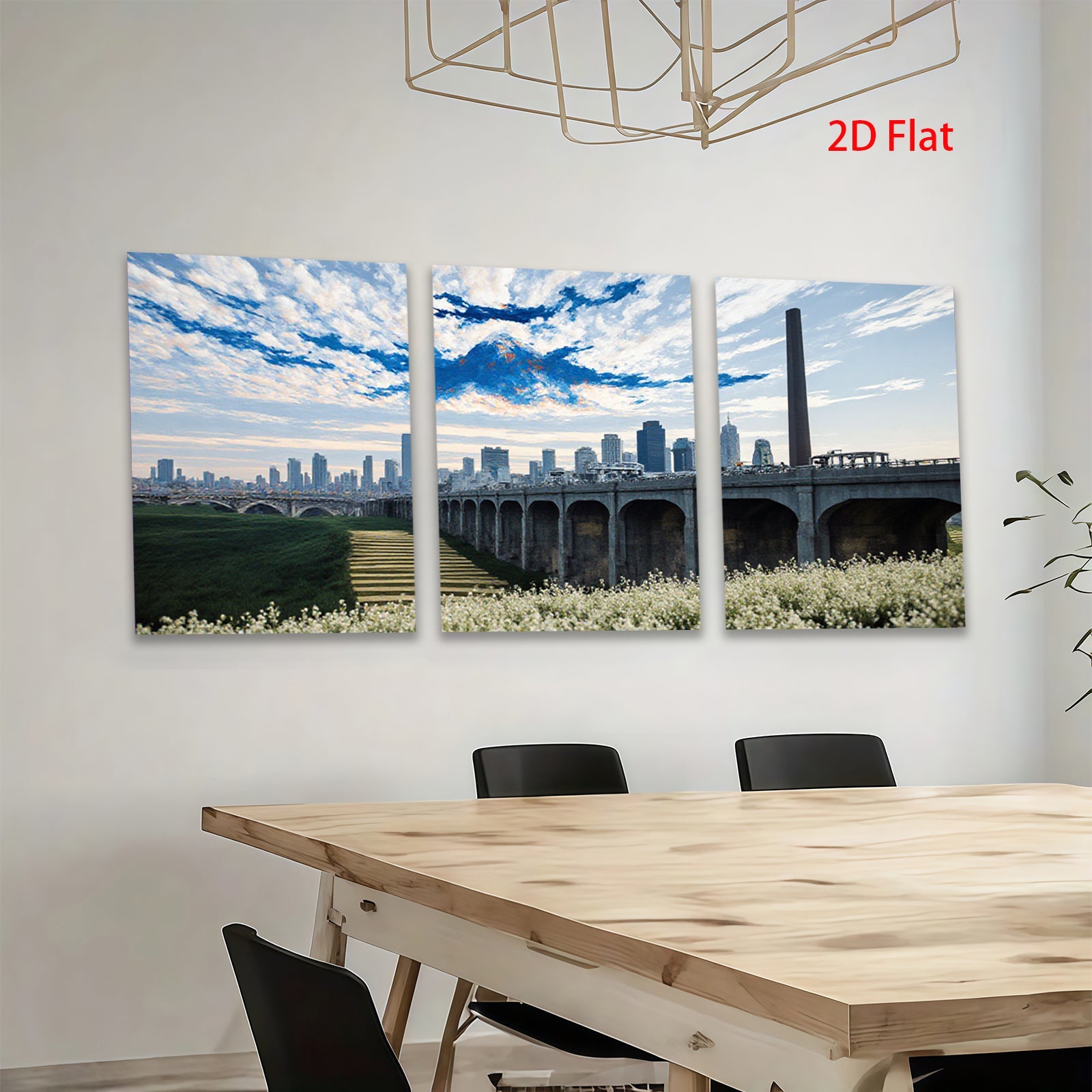 2D flat 1pc Chicago Skyline Bridge Pastoral View Wall Art Decor For Living Room Bedroom Office Modern Farmhouse Rustic Gallery Wrapped Canvas Prints