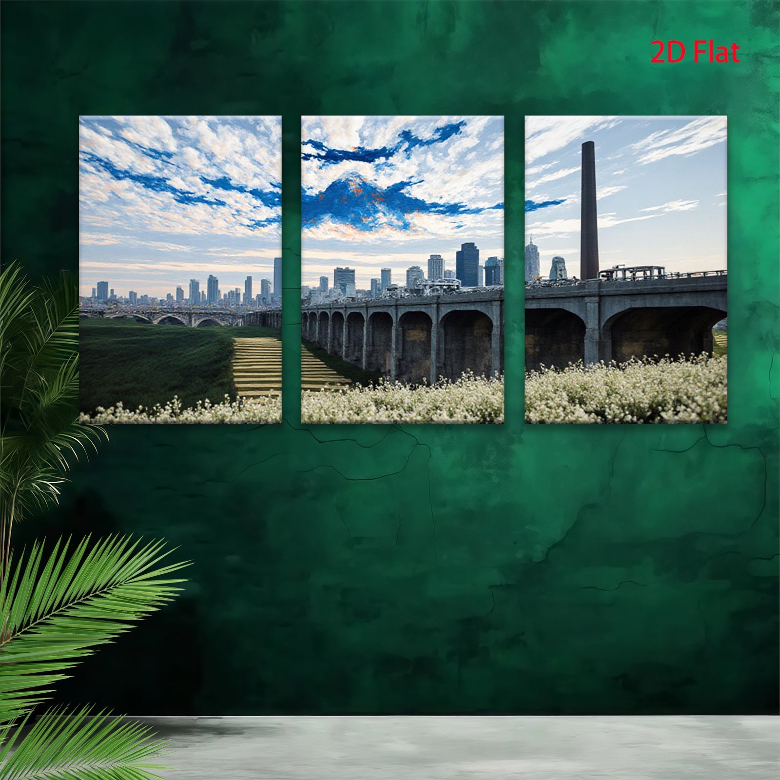 2D flat 1pc Chicago Skyline Bridge Pastoral View Wall Art Decor For Living Room Bedroom Office Modern Farmhouse Rustic Gallery Wrapped Canvas Prints