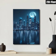 2D flat 1pc Chicago Skyline Night View Modern Wall Art Canvas Prints for Living Room Bedroom Home Office Decor farmhouse style gallery wrapped ready to hang