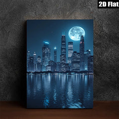 2D flat 1pc Chicago Skyline Night View Modern Wall Art Canvas Prints for Living Room Bedroom Home Office Decor farmhouse style gallery wrapped ready to hang