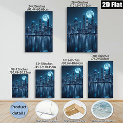 2D flat 1pc Chicago Skyline Night View Modern Wall Art Canvas Prints for Living Room Bedroom Home Office Decor farmhouse style gallery wrapped ready to hang