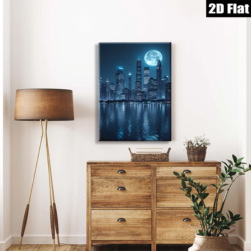 2D flat 1pc Chicago Skyline Night View Modern Wall Art Canvas Prints for Living Room Bedroom Home Office Decor farmhouse style gallery wrapped ready to hang