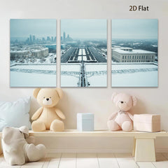2D flat 1pc Chicago Winter Skyline Snowscape City View Wall Art Canvas Prints for Living Room Bedroom Office Decor farmhouse style modern minimalist gallery wrapped