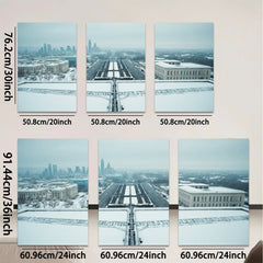 2D flat 1pc Chicago Winter Skyline Snowscape City View Wall Art Canvas Prints for Living Room Bedroom Office Decor farmhouse style modern minimalist gallery wrapped