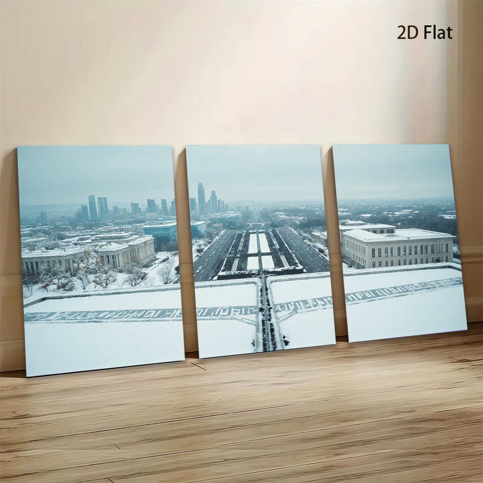 2D flat 1pc Chicago Winter Skyline Snowscape City View Wall Art Canvas Prints for Living Room Bedroom Office Decor farmhouse style modern minimalist gallery wrapped