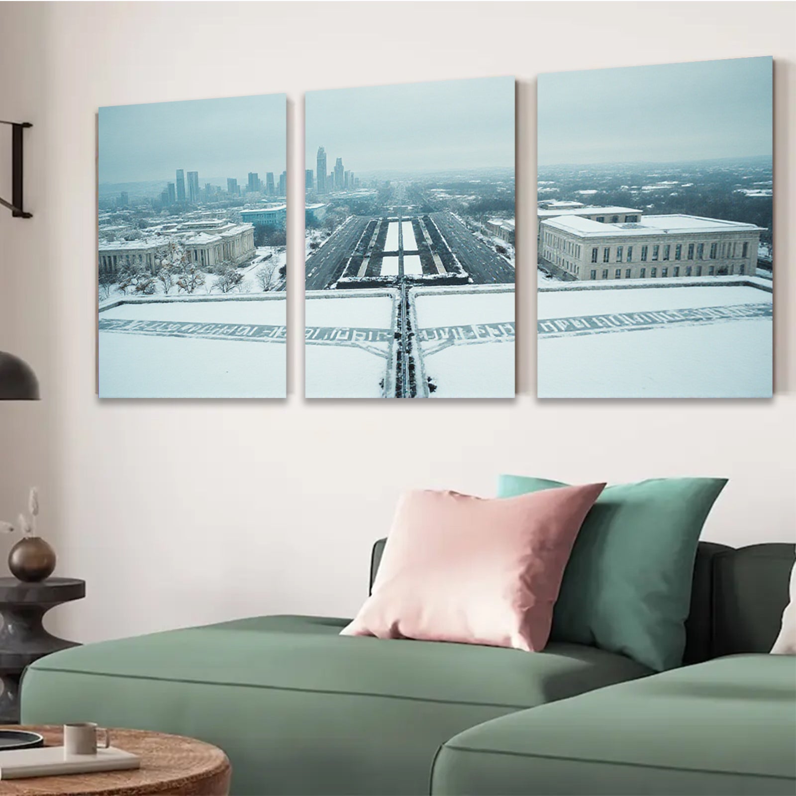 2D flat 1pc Chicago Winter Skyline Snowscape City View Wall Art Canvas Prints for Living Room Bedroom Office Decor farmhouse style modern minimalist gallery wrapped