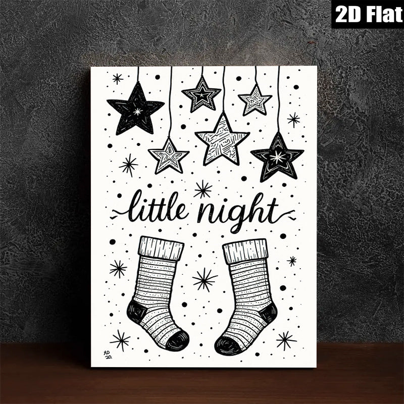 2D flat 1pc Christmas Stockings Night Sky Wall Art Prints cozy farmhouse decor living room bedroom gallery wrapped canvas modern minimalist