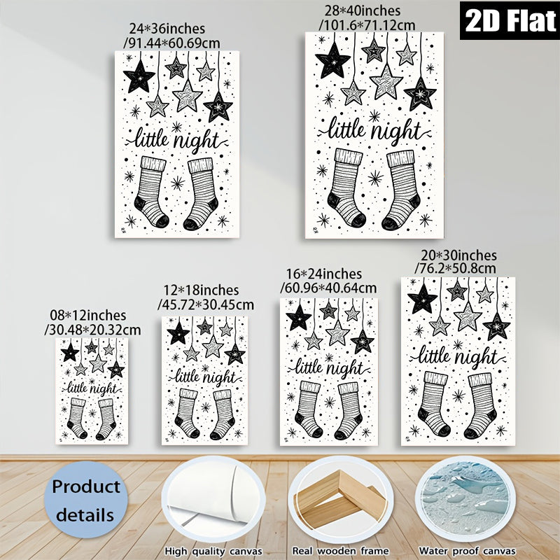 2D flat 1pc Christmas Stockings Night Sky Wall Art Prints cozy farmhouse decor living room bedroom gallery wrapped canvas modern minimalist