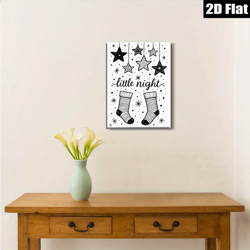 2D flat 1pc Christmas Stockings Night Sky Wall Art Prints cozy farmhouse decor living room bedroom gallery wrapped canvas modern minimalist