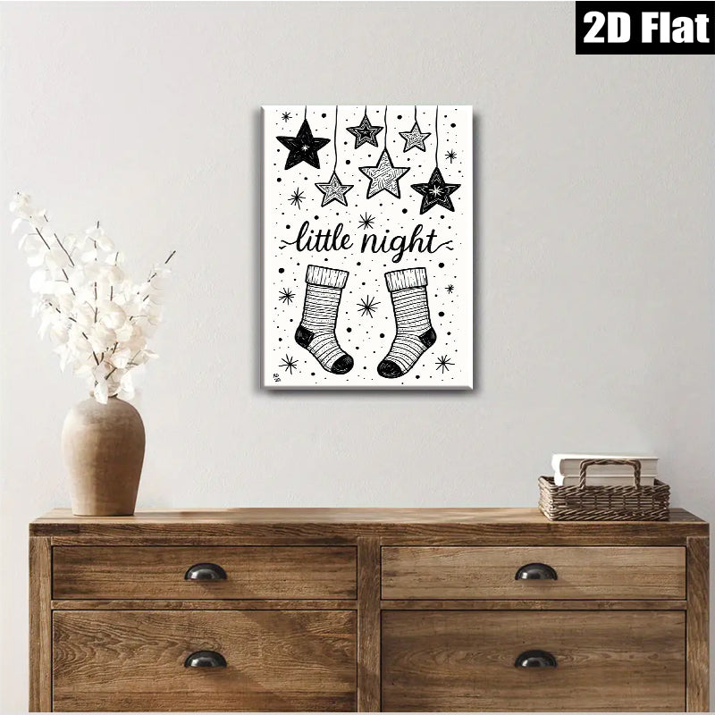 2D flat 1pc Christmas Stockings Night Sky Wall Art Prints cozy farmhouse decor living room bedroom gallery wrapped canvas modern minimalist