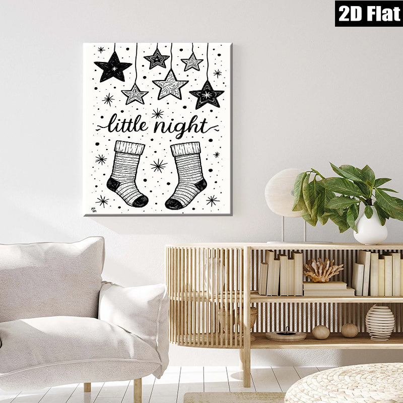2D flat 1pc Christmas Stockings Night Sky Wall Art Prints cozy farmhouse decor living room bedroom gallery wrapped canvas modern minimalist