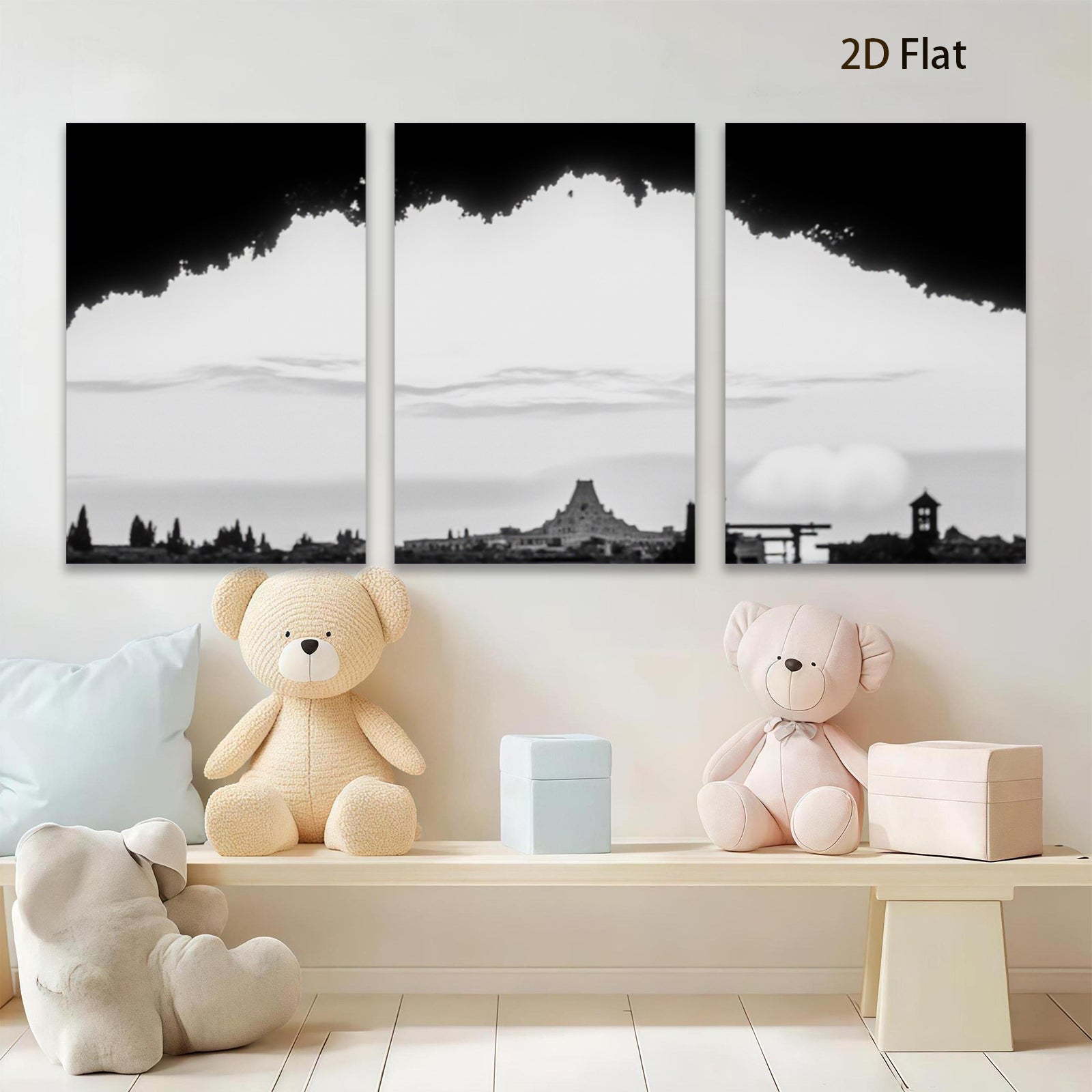 2D flat 1pc Cinderella Castle Magic Kingdom Florida Skyline Wall Art Decor for Living Room Bedroom Gallery Wrapped Canvas Prints Modern Farmhouse Decor Teal Blue